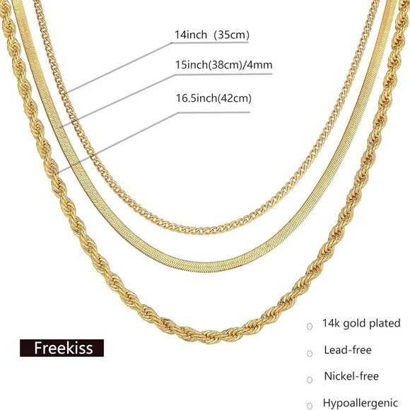 Herringbone Necklace for Women 14k Gold Plated Snake Gold Chain Choker Necklaces - Picture 6 of 8